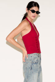 HALTER NECK ZIP FRONT TEXTURED DETAIL TOP