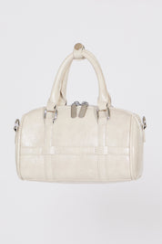 VEGAN LEATHER DUAL ZIP MULTI STRP BOWLER BAG