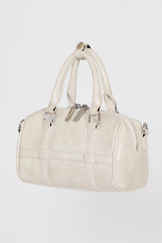 VEGAN LEATHER DUAL ZIP MULTI STRP BOWLER BAG