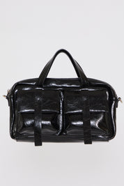 VEGAN LEATHER HANDBAG W OUTER FLAP POCKETS