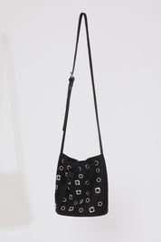 GROMMET DTL CROSSBODY VEGAN LEATHER BUCKET BAG