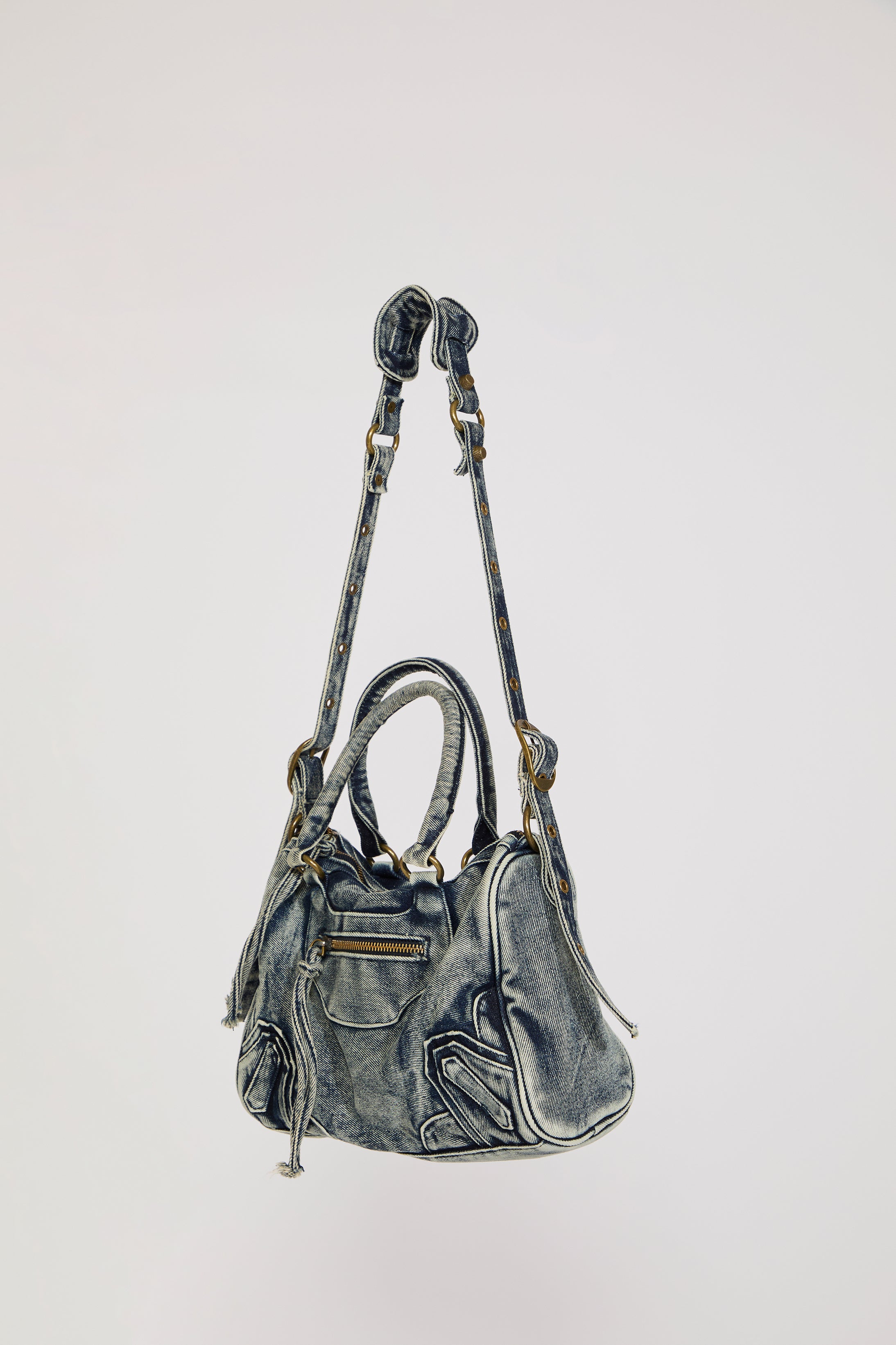 DENIM BOWLER BAG W CROSSBODY STRAP