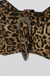 M SHAPE LEOPARD PRINT SHOULDER BAG WITH BUCKLE DETAIL