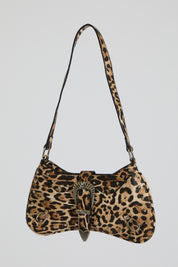 M SHAPE LEOPARD PRINT SHOULDER BAG WITH BUCKLE DETAIL