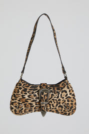 M SHAPE LEOPARD PRINT SHOULDER BAG WITH BUCKLE DETAIL