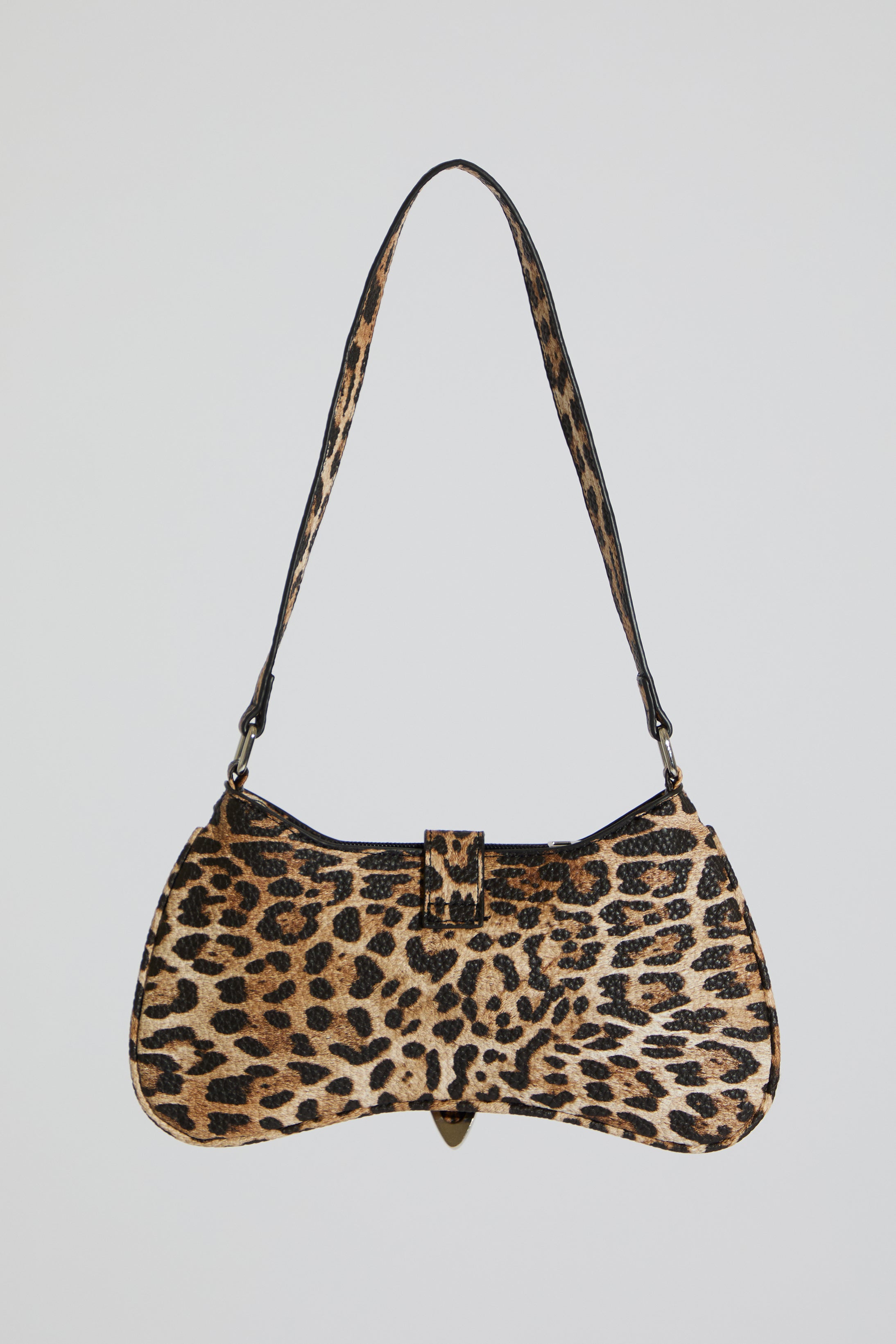 M SHAPE LEOPARD PRINT SHOULDER BAG WITH BUCKLE DETAIL