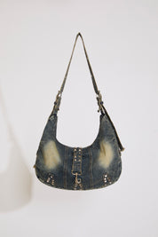 ACID WASHED DENIM HOBO BAG