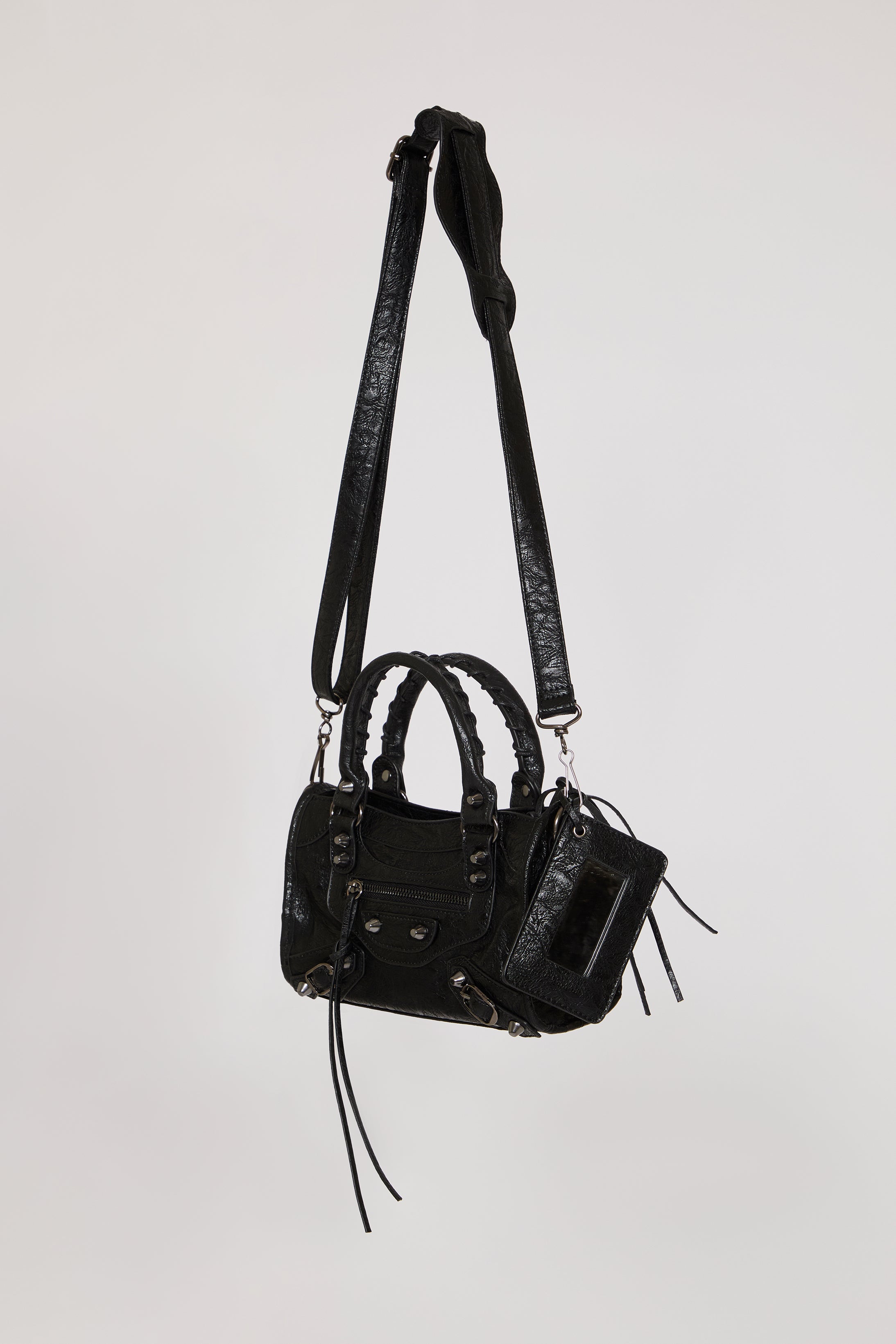 VEGAN LEATHER BOWLER BAG W LUGGAGE TAG