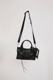 VEGAN LEATHER BOWLER BAG W LUGGAGE TAG