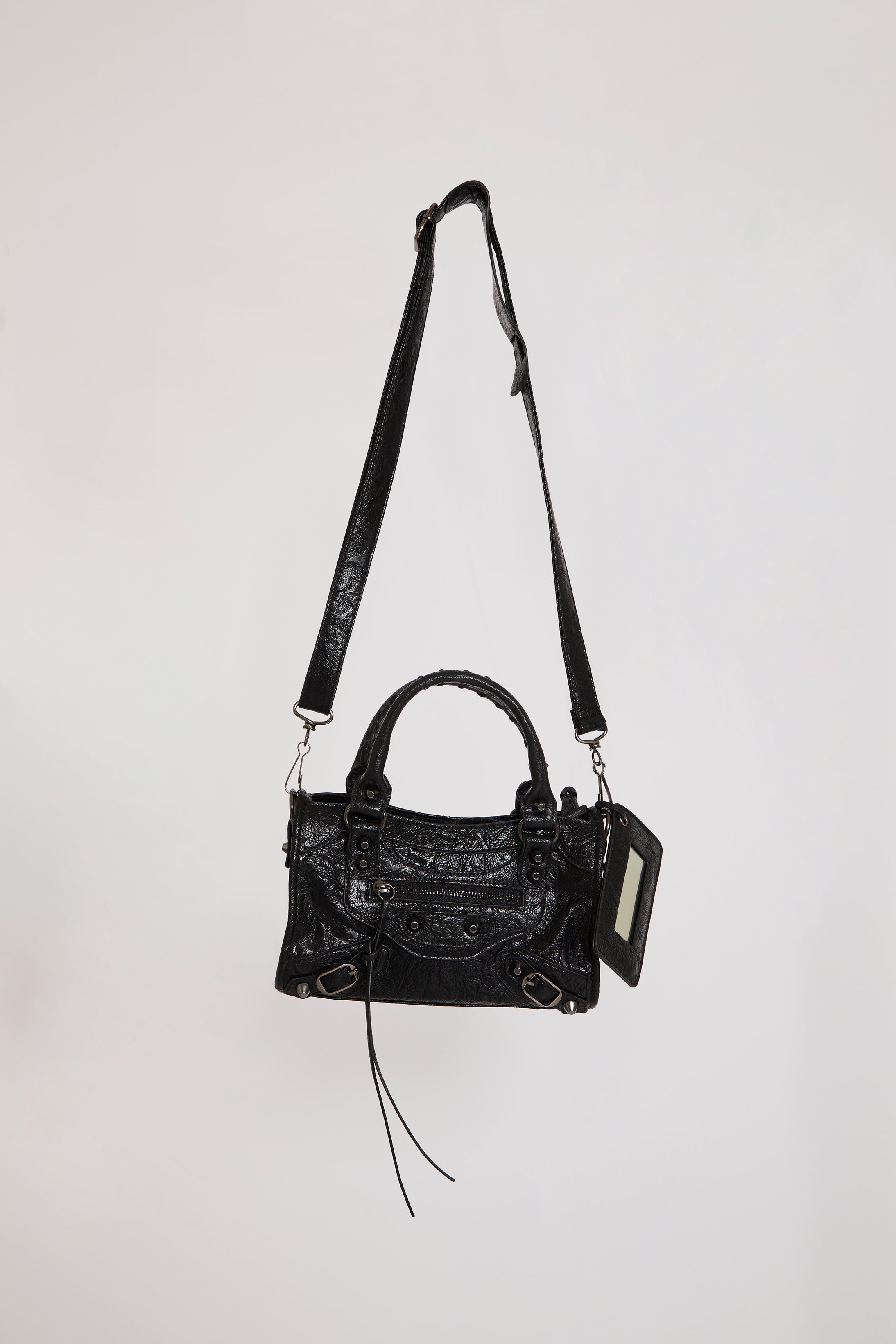 VEGAN LEATHER BOWLER BAG W LUGGAGE TAG