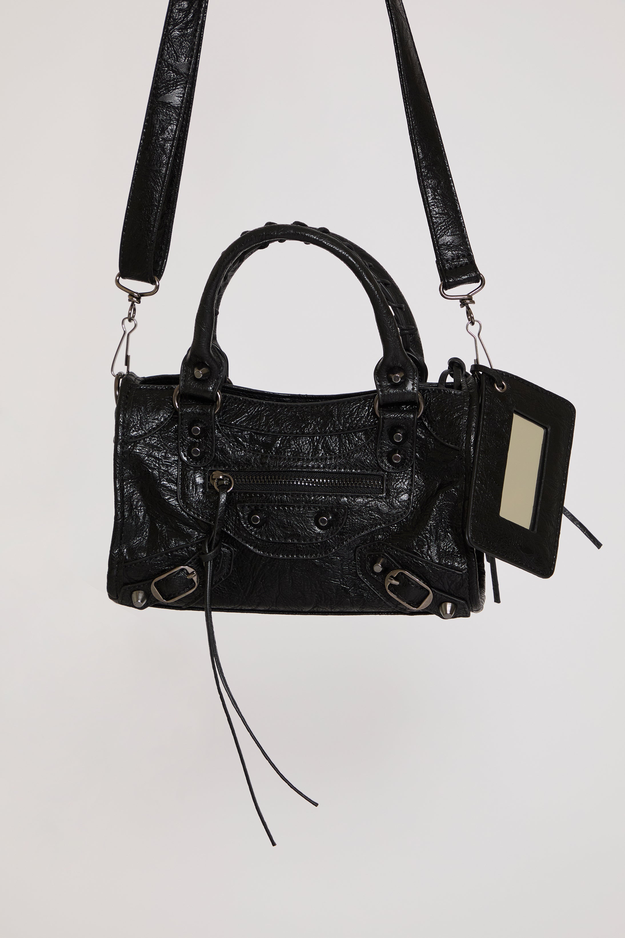 VEGAN LEATHER BOWLER BAG W LUGGAGE TAG