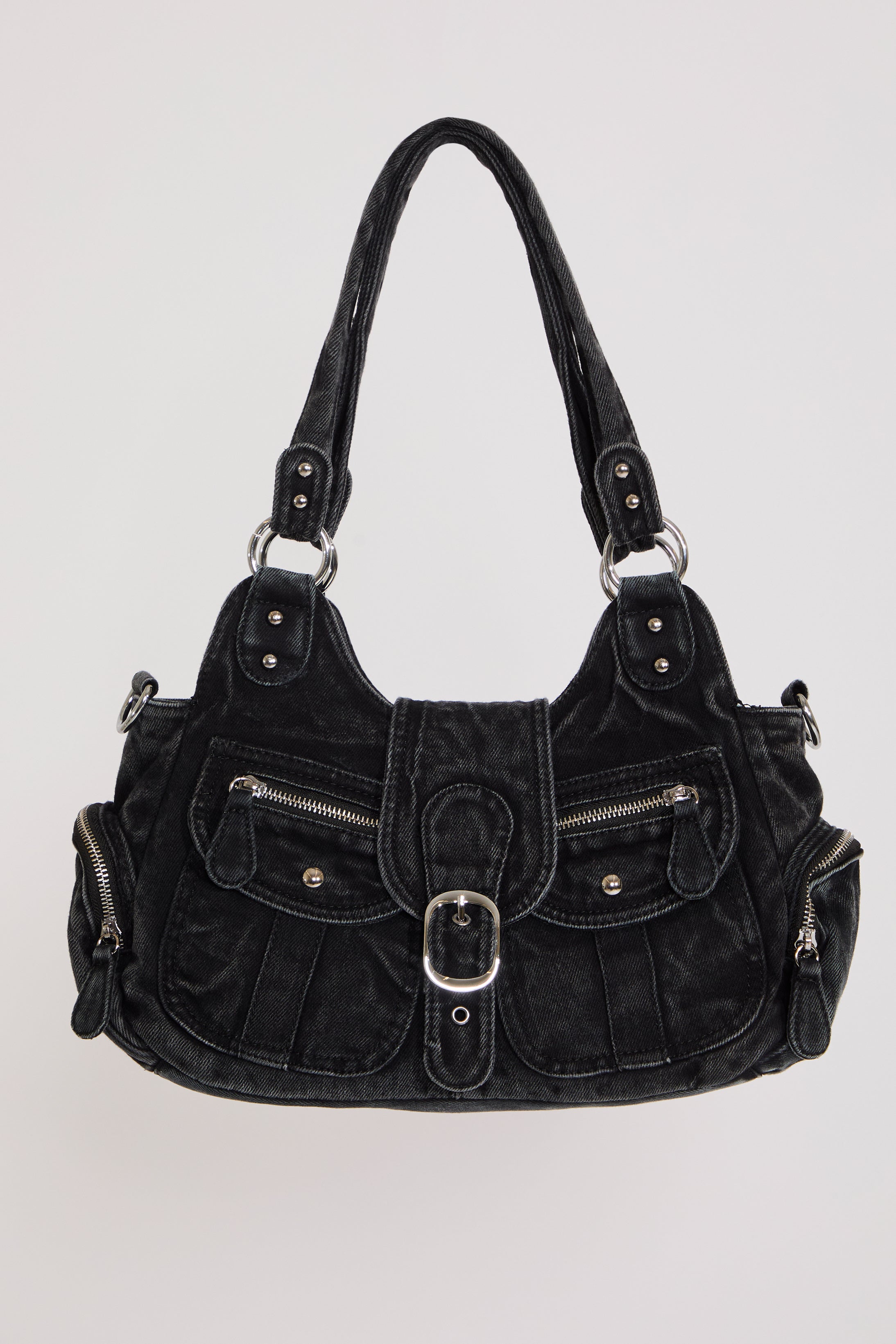 DENIM MULTI POCKET BAG WITH OPTIONAL CROSSBODY STRAP