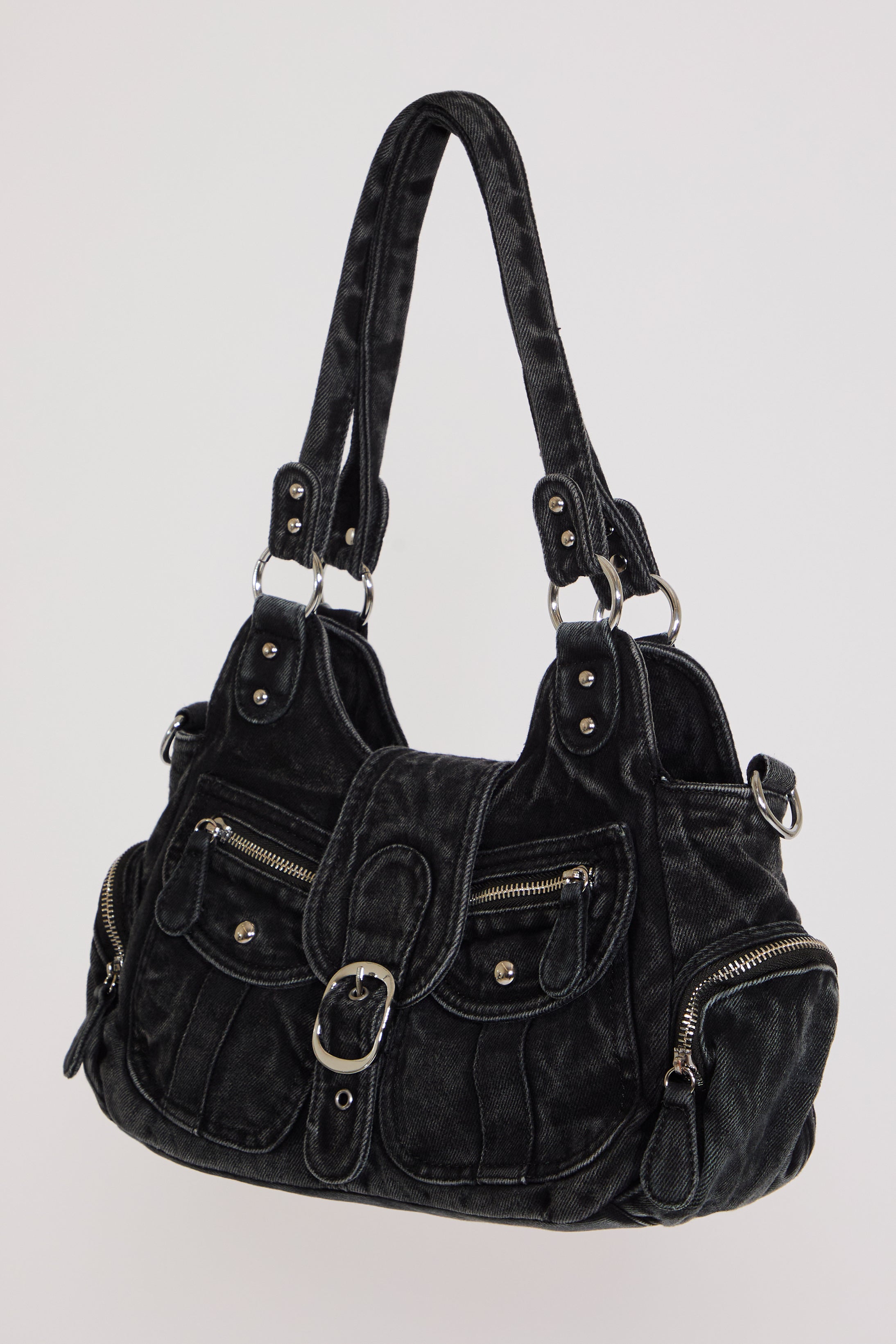 DENIM MULTI POCKET BAG WITH OPTIONAL CROSSBODY STRAP