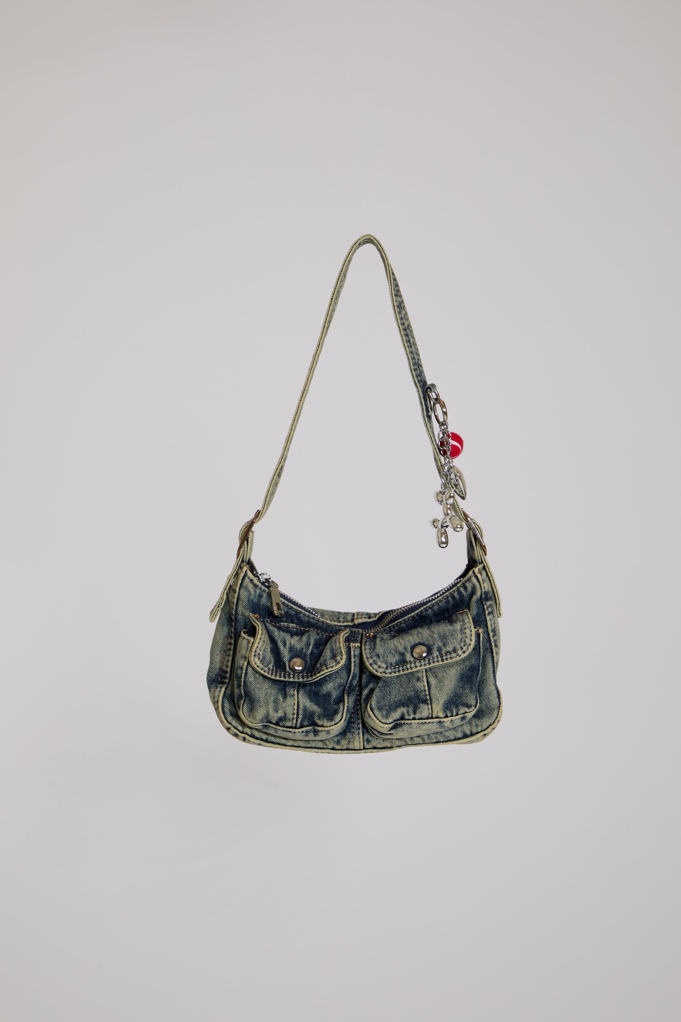 MULTI POCKET ACID WASHED SMALL DENIM BAG