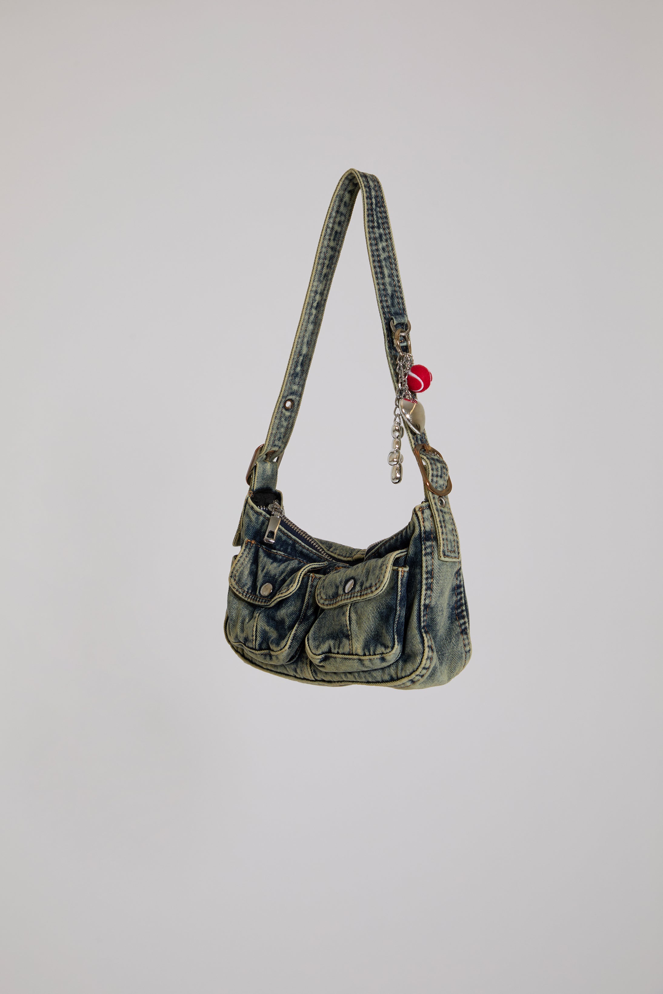 MULTI POCKET ACID WASHED SMALL DENIM BAG