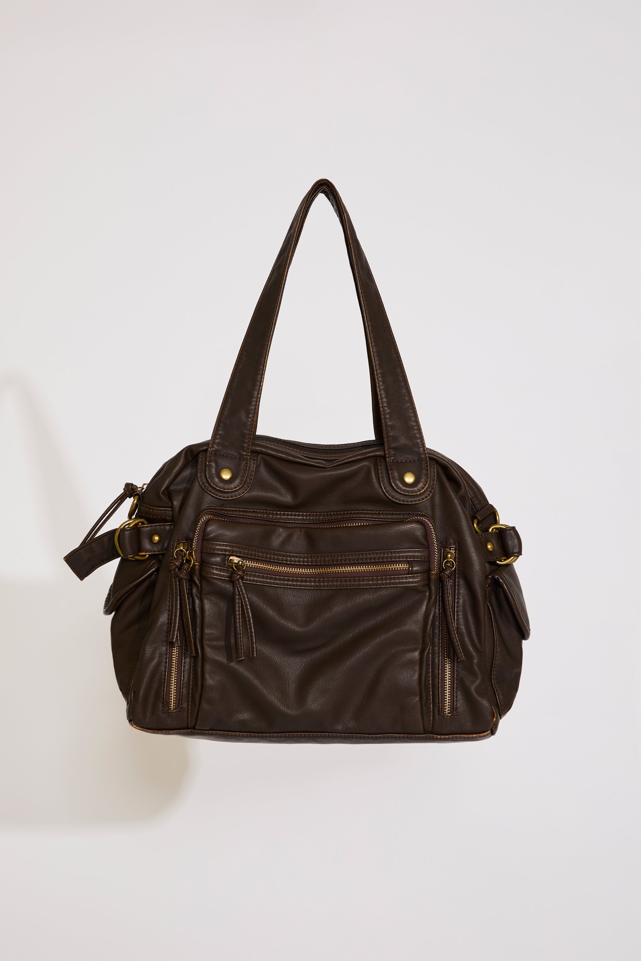 VEGAN LEATHER DUAL STRAP MULTI POCKET BAG