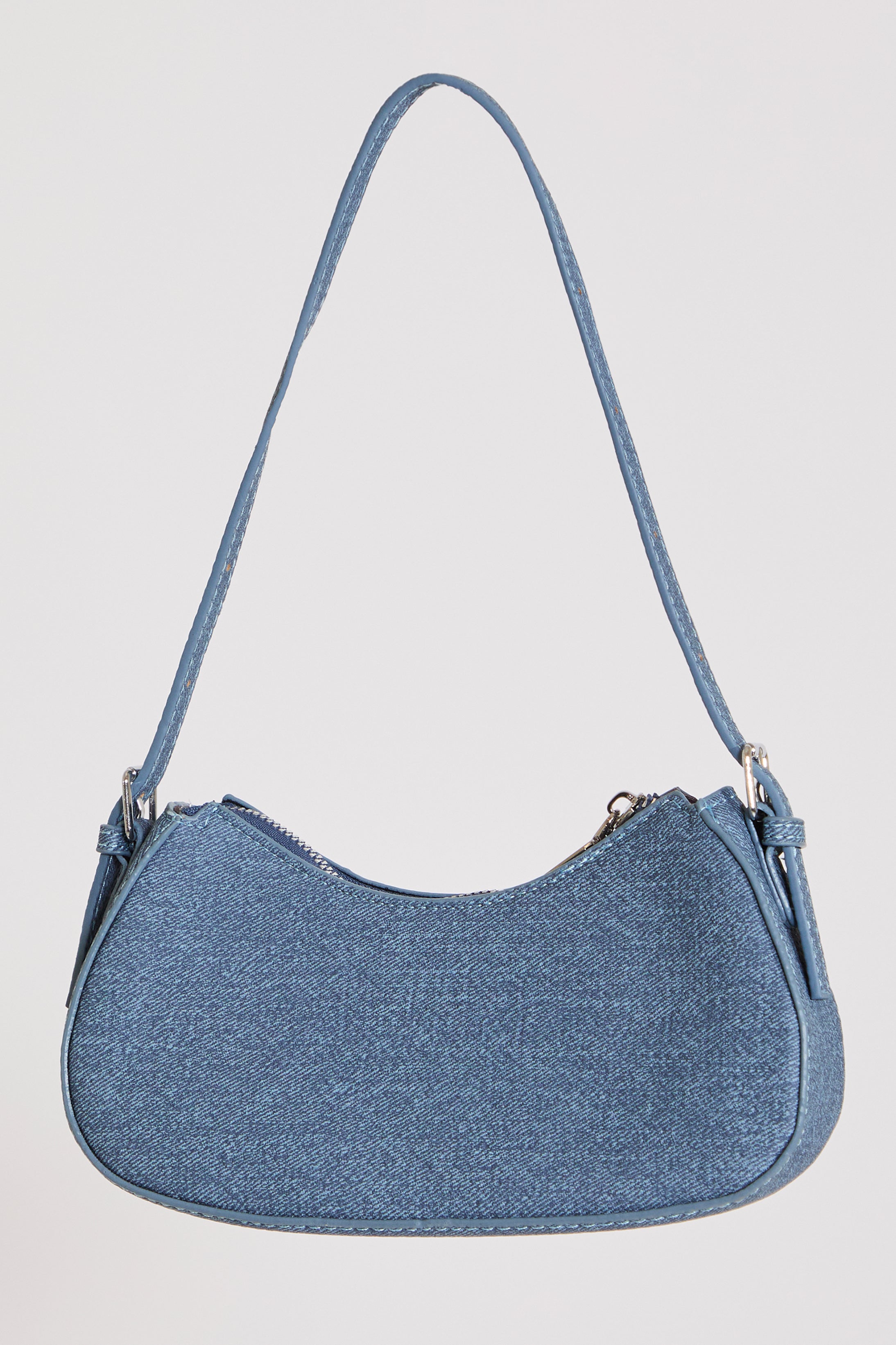 DENIM MULTI ZIPPER TWO STRAP SMALL BAG