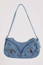 DENIM MULTI ZIPPER TWO STRAP SMALL BAG