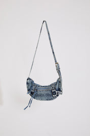 WASHED & WORN LOOK DENIM HOBO SHOULDER BAG