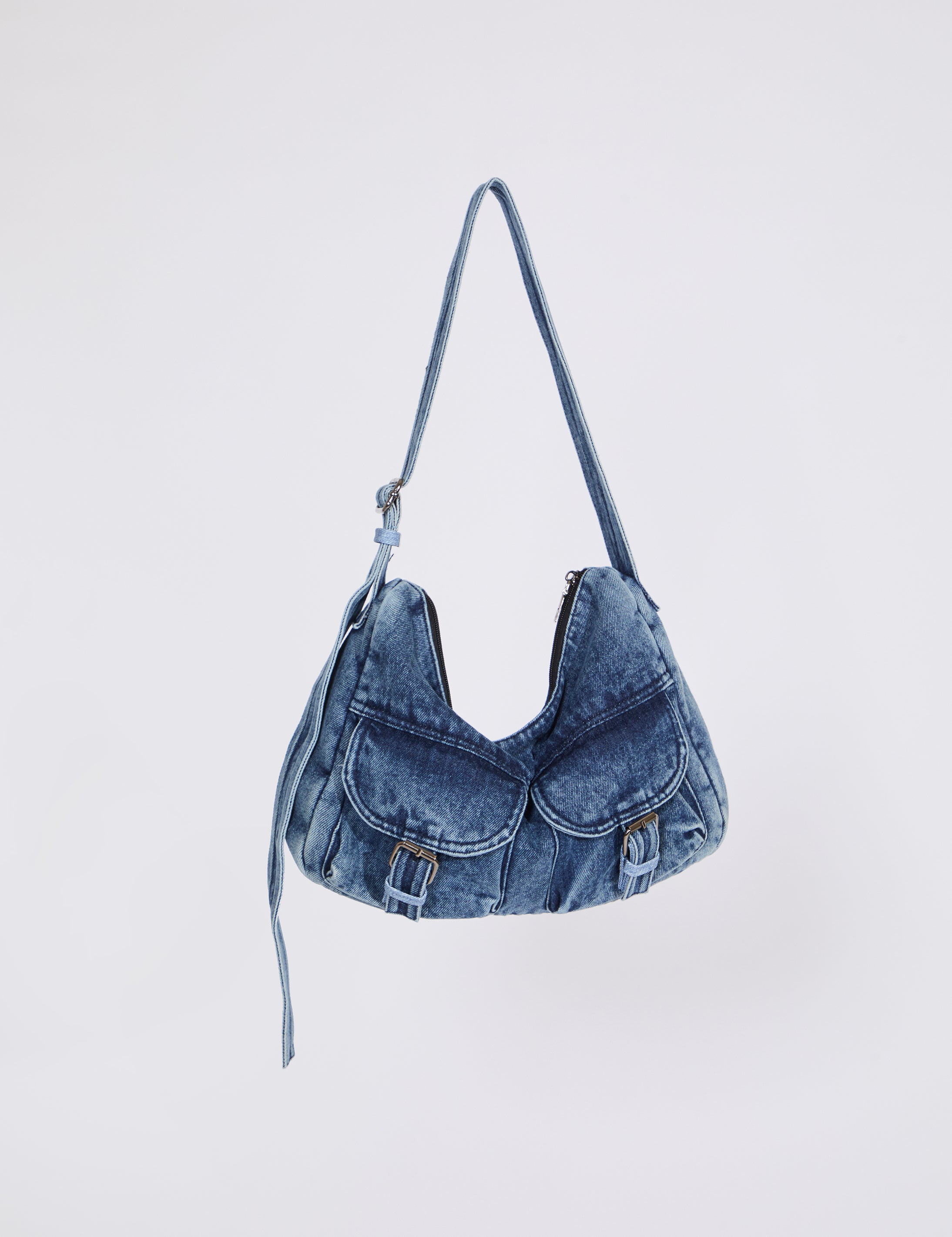 Denim handbag on a white background