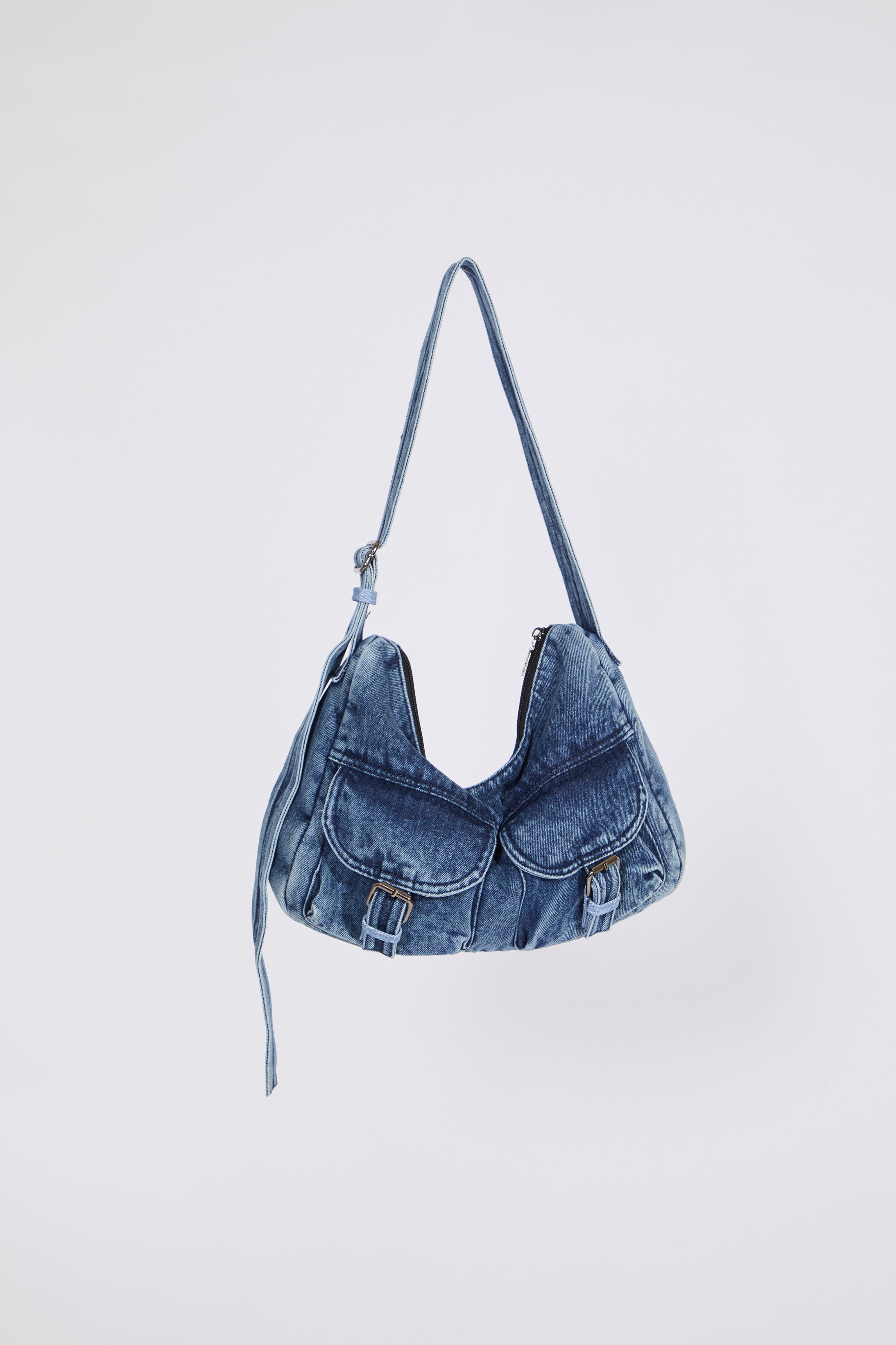 Denim handbag on a white background