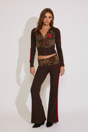 LEOPARD FRONT STRIPE SLEEVE ZIP UP HOODIE