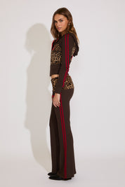 LEOPARD FRONT STRIPE SLEEVE ZIP UP HOODIE