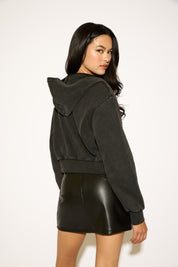 CURVY SEAM DETAIL ZIP UP HOODED SWEATSHIRT