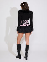 STRIPED CROPPED KNIT OPEN CARDIGAN