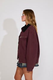 CONTRAST COLLAR MULTI POCKET CANVAS COAT