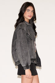 ELASTIC WAIST & CUFF DENIM BOMBER JACKET