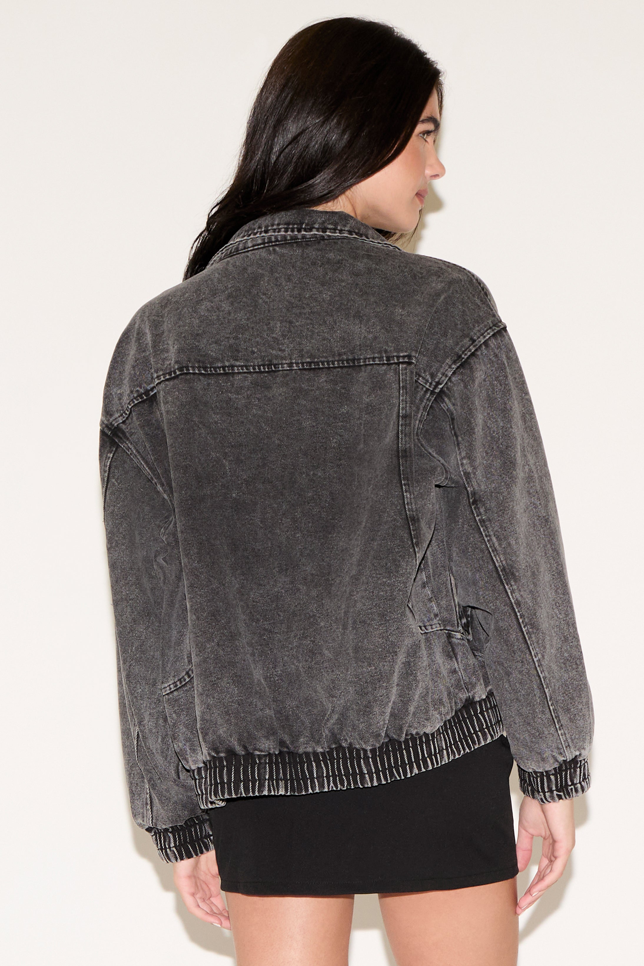 ELASTIC WAIST & CUFF DENIM BOMBER JACKET