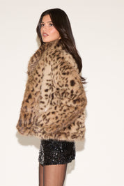 CHEETAH PRINT FAUX FUR FRONT CLOSURE COAT