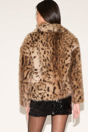 CHEETAH PRINT FAUX FUR FRONT CLOSURE COAT