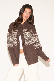 FAIR ISLE KNIT COLLARED SWEATER WITH TOGGLE BUTTONS