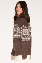 FAIR ISLE KNIT COLLARED SWEATER WITH TOGGLE BUTTONS