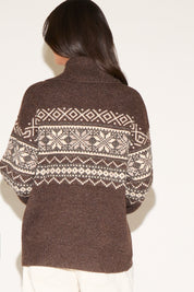 FAIR ISLE KNIT COLLARED SWEATER WITH TOGGLE BUTTONS