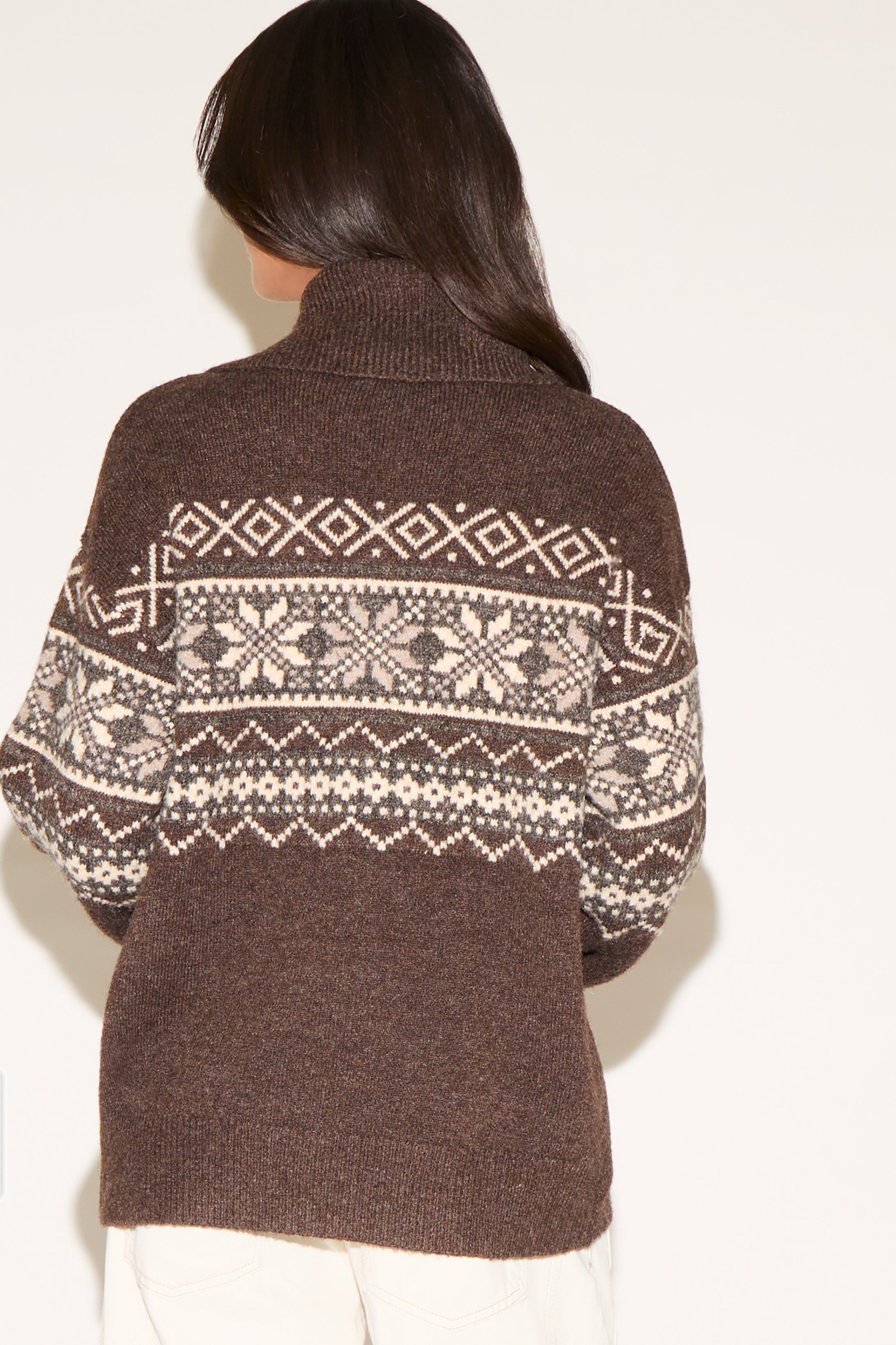 FAIR ISLE KNIT COLLARED SWEATER WITH TOGGLE BUTTONS