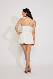 SWEETHEART NECKLINE EYELET CORSET TOP MINI DRESS