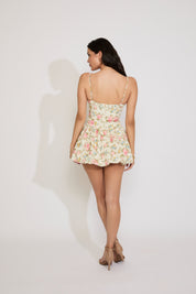 FLORAL PRINT SLEEVELESS BUBBLE SKIRT MINI DRESS