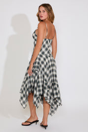DROP WAIST PLAID SLEEVELESS MIDI DRESS