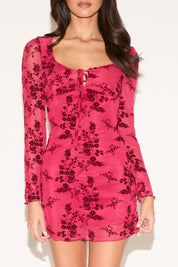 SQUARE NECK FLORAL PRINT LONG BELL SLEEVE MINI DRESS