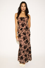 BURNOUT FLORAL OVERLAY SLEEVELESS MAXI DRESS
