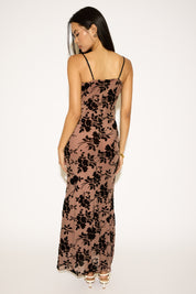 BURNOUT FLORAL OVERLAY SLEEVELESS MAXI DRESS