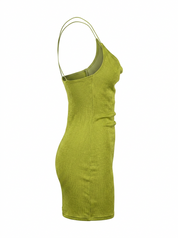 Ghost mannequin product image of a green CROSS BACK COWL NECK BODYCON MINI DRESS on a white background.