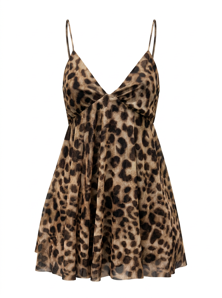 LEOPARD PRINT EMPIRE WAIST SLEEVELESS FLOWY MINI DRESS