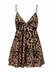 LEOPARD PRINT EMPIRE WAIST SLEEVELESS FLOWY MINI DRESS