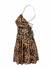 LEOPARD PRINT EMPIRE WAIST SLEEVELESS FLOWY MINI DRESS