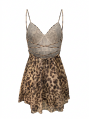 LEOPARD PRINT EMPIRE WAIST SLEEVELESS FLOWY MINI DRESS