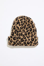 LEOPARD PRINT RIBBED KNIT BEANIE